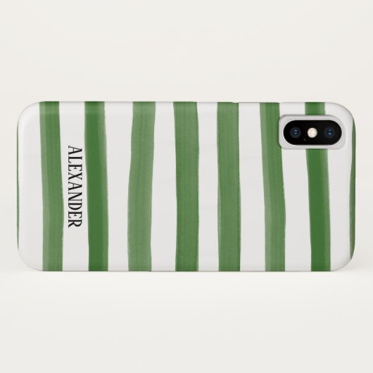 Monogram groene en witte gestreept Waterverf Case-Mate iPhone Case (Achterkant (horizontaal))