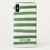 Monogram groene en witte gestreept Waterverf Case-Mate iPhone Case (Achterkant)