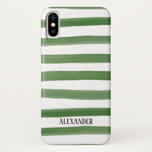 Monogram groene en witte gestreept Waterverf Case-Mate iPhone Case
