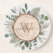 Monogram Groene Eucalyptus Bladeren Hout Zandsteen Onderzetter (Voorkant)