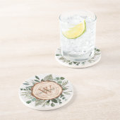 Monogram Groene Eucalyptus Bladeren Hout Zandsteen Onderzetter (Zijkant)