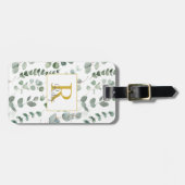 Monogram Groene Eucalyptusbladeren Groene Patroon Bagagelabel (Voorkant horizontaal)