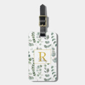 Monogram Groene Eucalyptusbladeren Groene Patroon Bagagelabel (Voorkant verticaal)
