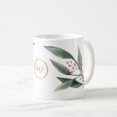 Monogram groene eucalyptusbladeren koffiemok (Voorkant rechts)