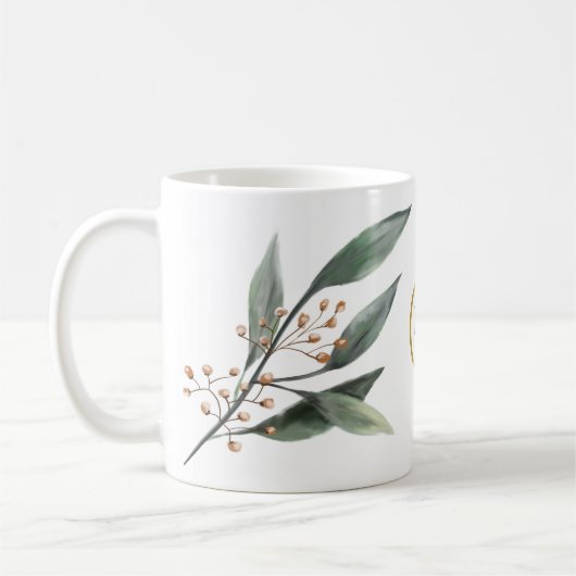Monogram groene eucalyptusbladeren koffiemok (Links)