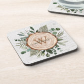Monogram Groene Eucalyptusbladeren Loofhout Bier Onderzetter (Linkerzijde)
