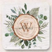 Monogram Groene Eucalyptusbladeren Loofhout Bier Onderzetter (Voorkant)