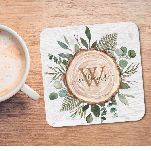 Monogram Groene Eucalyptusbladeren Loofhout Bier Onderzetter