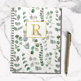 Monogram groene eucalyptusbladeren notitieboek