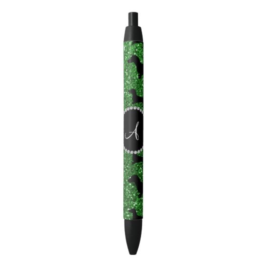 Monogram groene glitter dachshund zwarte inkt pen (Voorkant Verticaal)