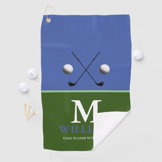 Monogram groene golfer golfhanddoek (Insitu)