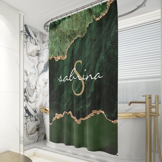 Monogram Groene Goud Agaat Geode Douchegordijn
