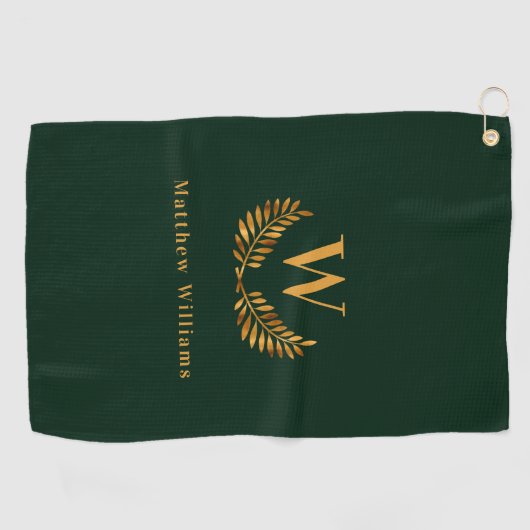 Monogram groene goudlauriernaam Emerald green Golfhanddoek (Horizontaal)