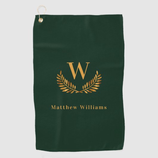 Monogram groene goudlauriernaam Emerald green Golfhanddoek (Voorkant)