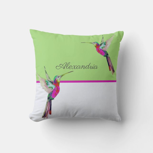 Monogram groene Hummingbird Kussen (Voorkant)