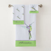 Monogram groene Hummingbird Towel Bad Handdoek (Insitu)
