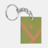 Monogram groene koraalstripes voor het trendkleure sleutelhanger (Voorkant Links)