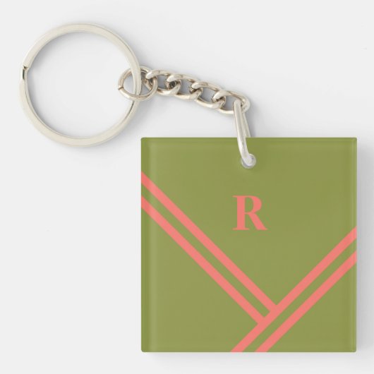 Monogram groene koraalstripes voor het trendkleure sleutelhanger (Voorkant)