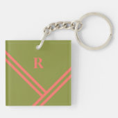 Monogram groene koraalstripes voor het trendkleure sleutelhanger (Achterkant)