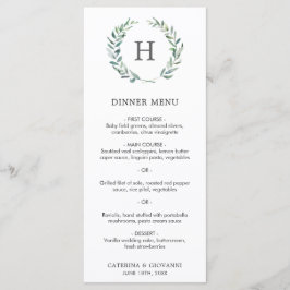 Monogram Groene Krans Elegante Trouwdag Menu