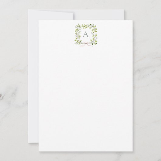Monogram Groene Krans & Strik Bedankkaart (Voorkant)