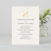 Monogram Groene Laurier Bruiloft Folie Uitnodiging (Staand Voorkant)