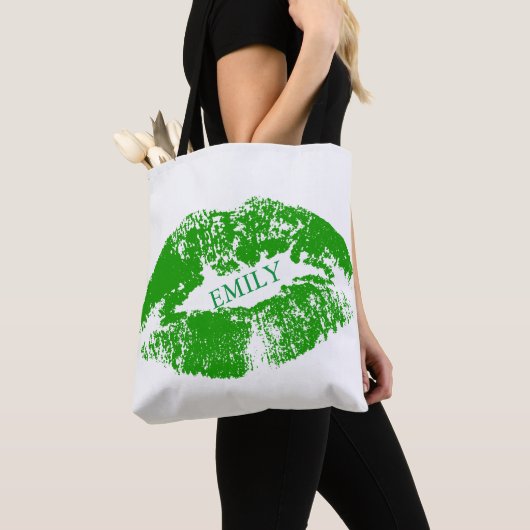 Monogram groene lippen tote bag (Dichtbij)