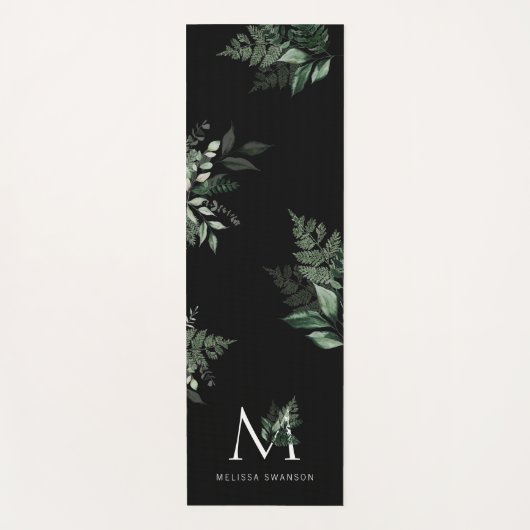 monogram groene loof zwarte yoga mat (Voorkant)
