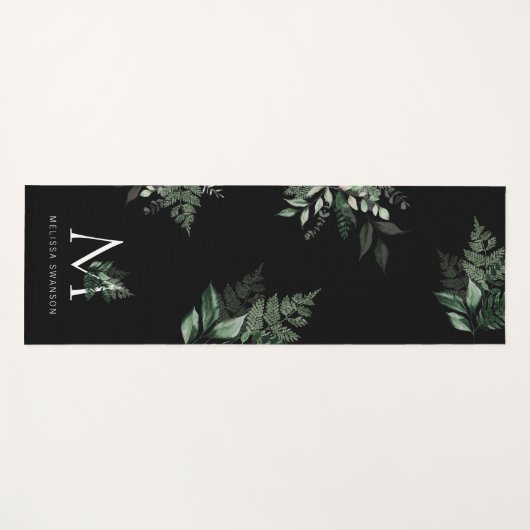 monogram groene loof zwarte yoga mat (Voorkant (horizontaal))