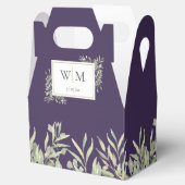 Monogram Groene Loofwerk Paarse Trouw Bedankdoosjes (Geopend)