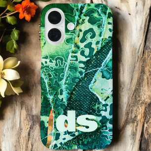 Monogram groene luipaard dier print patroon iPhone 16 hoesje