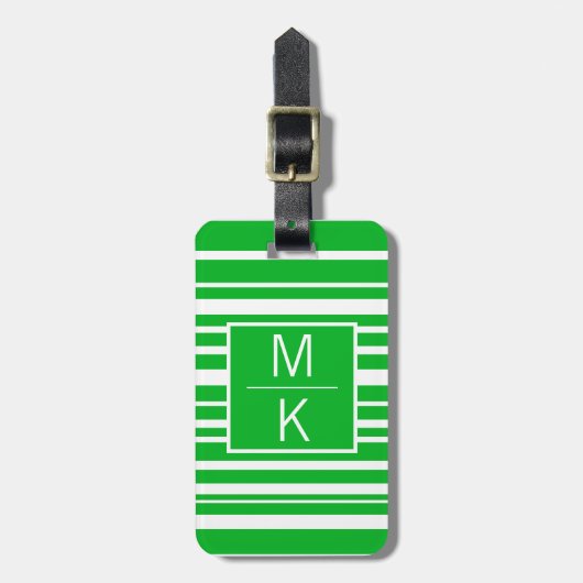 Monogram Groene ongelijke Gestreepte GL Vierkante Bagagelabel (Voorkant verticaal)