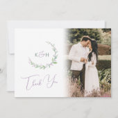 Monogram groene paarse bes trouwfoto QR Code Bedankkaart (Voorkant)