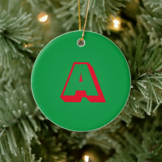 Monogram groene rode, aangepaste initiaal Kerstmis Keramisch Ornament (Boom)