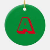 Monogram groene rode, aangepaste initiaal Kerstmis Keramisch Ornament (Achterkant)