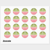 Monogram groene roze bruiloft bespaart de datum ronde sticker (Vel)