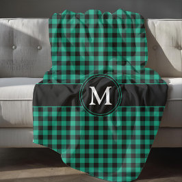 Monogram groene rustieke ruitjes fleece deken