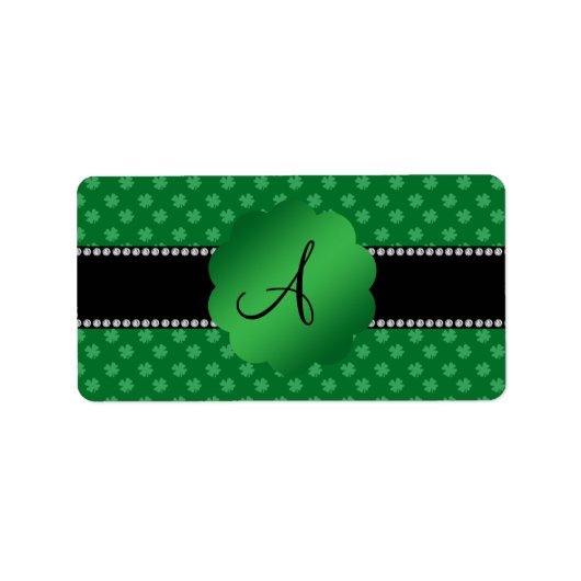 Monogram groene shamrocks etiket (Voorkant)