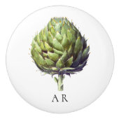 Monogram groene  stijl Artichoke flower Keramische Knop (Voorkant)