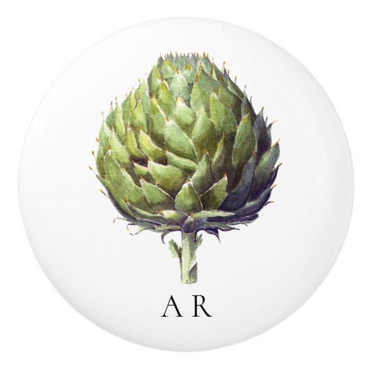 Monogram groene  stijl Artichoke flower Keramische Knop (Voorkant)