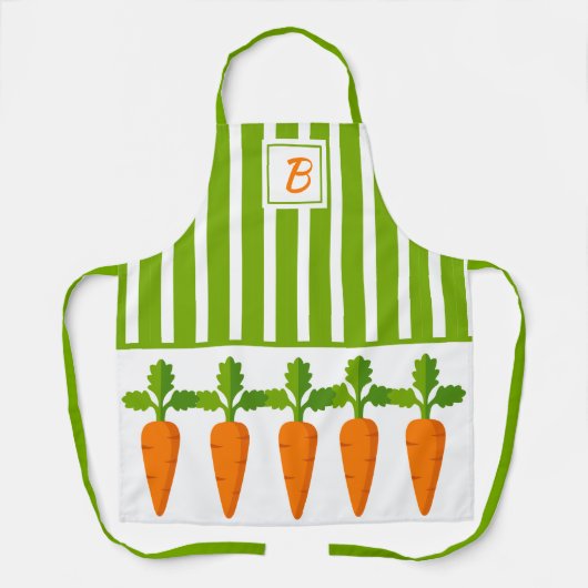 Monogram groene streep met wortelen en meisjes schort (Voorkant)