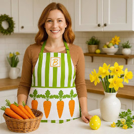 Monogram Groene Streep met Wortels Tuinmeisje Schort