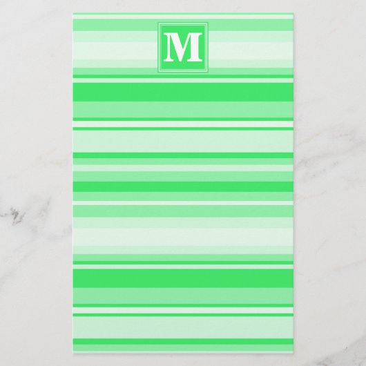 Monogram groene strepen briefpapier (Voorkant)