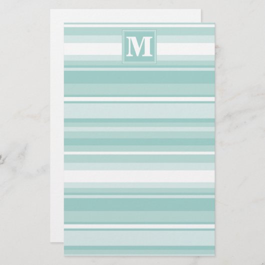Monogram groene strepen briefpapier (Voorkant / Achterkant)