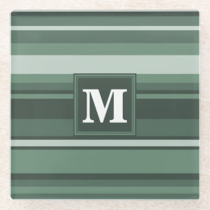 Monogram groene strepen glazen onderzetter