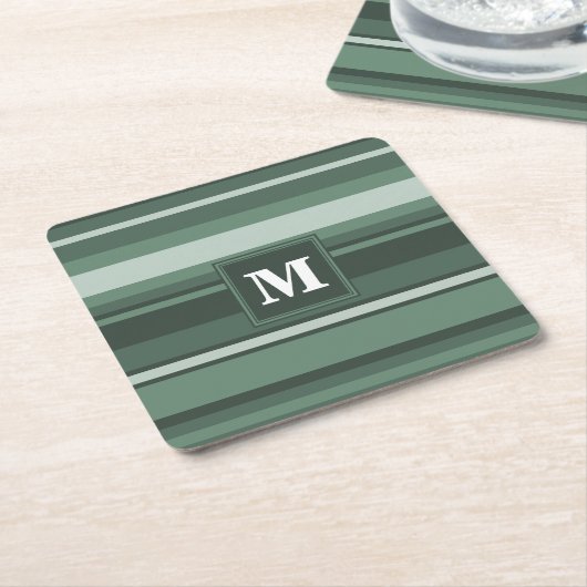 Monogram groene strepen kartonnen onderzetters (Schuin)