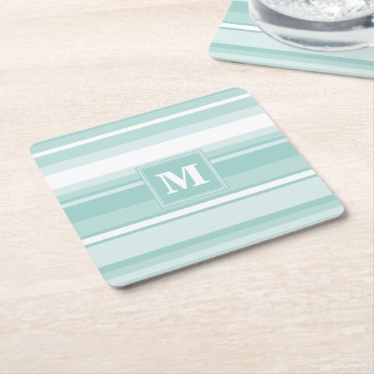 Monogram groene strepen kartonnen onderzetters (Schuin)