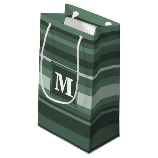 Monogram groene strepen klein cadeauzakje (Achterkant Gekanteld)