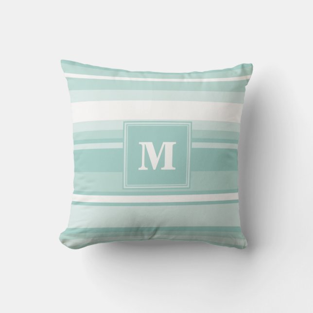 Monogram groene strepen kussen (Voorkant)