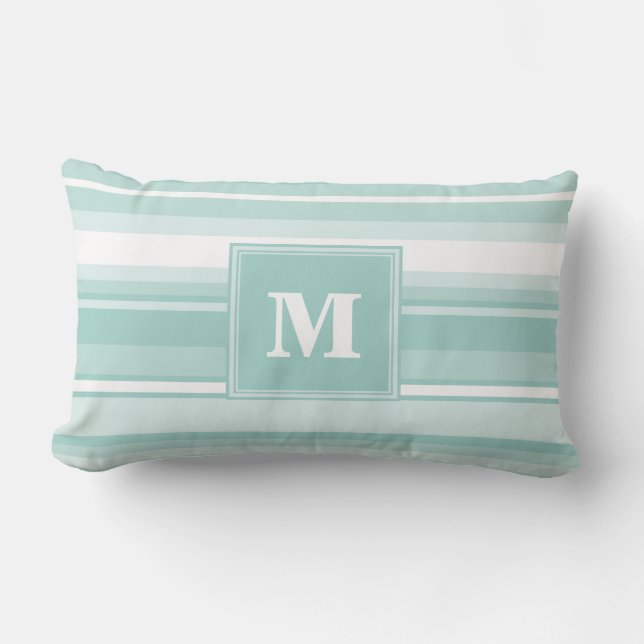 Monogram groene strepen kussen (Voorkant)